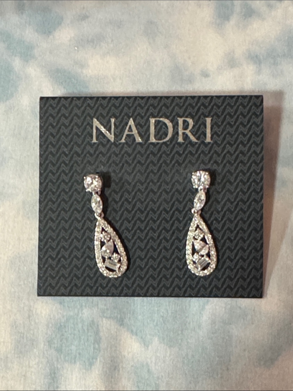 Nadri Silver Crystal Teardrop Dangle Earrings